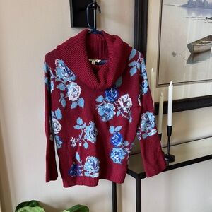 The Pioneer Woman Burgundy Floral Cowl Neck Sweater Small  A048